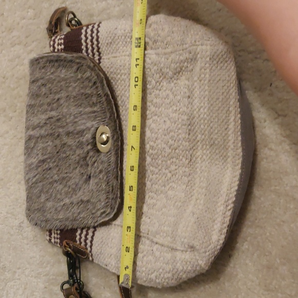 MYRA BAG - Crossbody/backpcCanvas Cowhide Med Shoulder Bag, Gray Brown and Beige - Picture 11 of 12